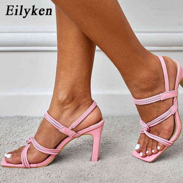 

sandals eilyken design narrow band solid color sandals women square heel party summer hollow strange style sandal shoes 220318, Black