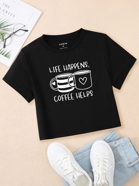 

coffee & slogan graphic tee e8tj#, White