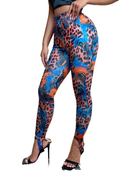 

leopard print stirrup leggings v6od#, White;black