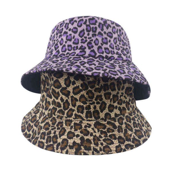 

stingy brim hats leopard print bucket fisherman outdoor travel sun cap for men women hip hop panama casquette 220329, Blue;gray