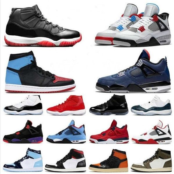 

4 4s new bred black cat white cement what the travis scotts 1 1s mens basketball shoes 11 11s concord unc grey men sports sneakers