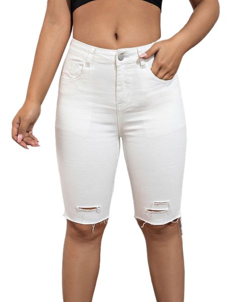 

ripped raw cut denim shorts p8pk#, White;black