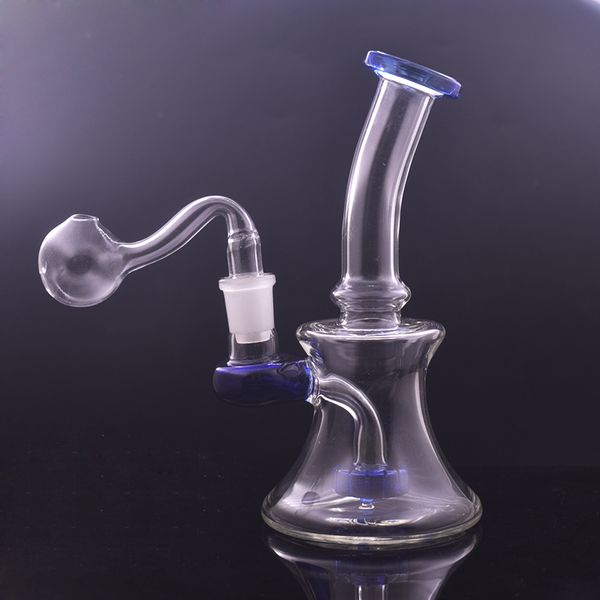 Großhandel berauschende Glasbongs Wasserpfeifen Rauchen Wasserpfeifen Duschkopf Perc 7 Zoll 14 mm Gelenkbecher Bong 5 mm dicke kleine Wachs-Rigs mit männlichem Glasölbrennerrohr