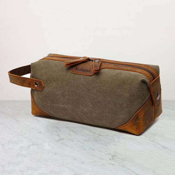 Kosmetiktaschen Hüllen Personalisierte Retro-Tasche Leder Leinwand Reise Herren Werkzeug Tragbare TascheKosmetiktaschenKosmetik