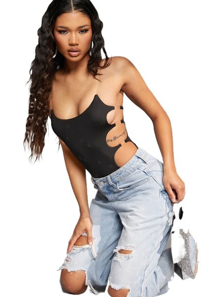 

cutout side cami bodysuit b99m#, White