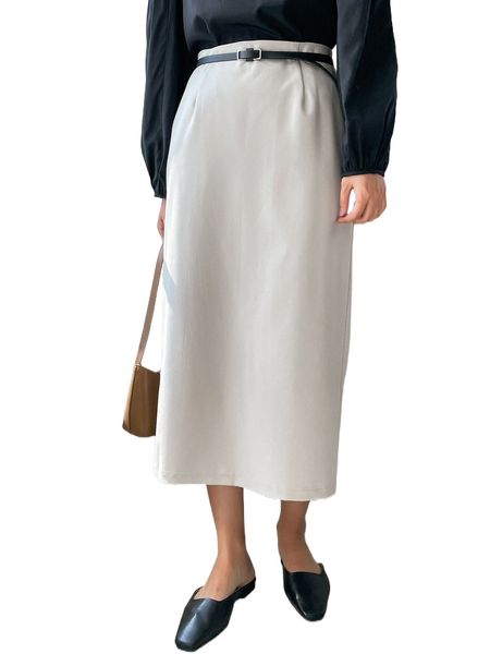 

dazy high waist split back skirt without belt s0cp#, Black