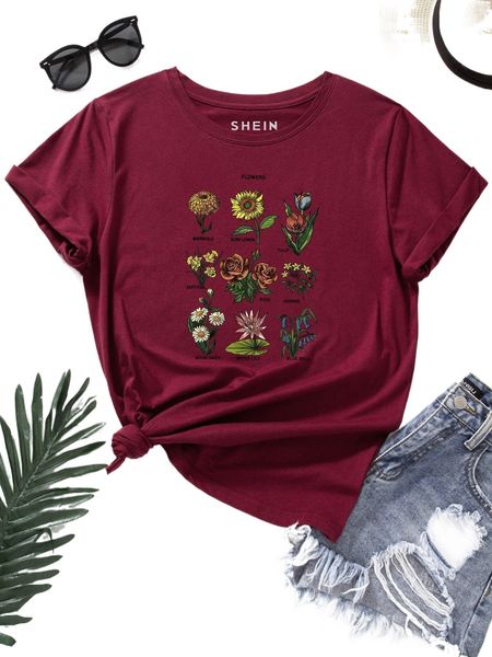 

floral & letter graphic tee k7vj#, White