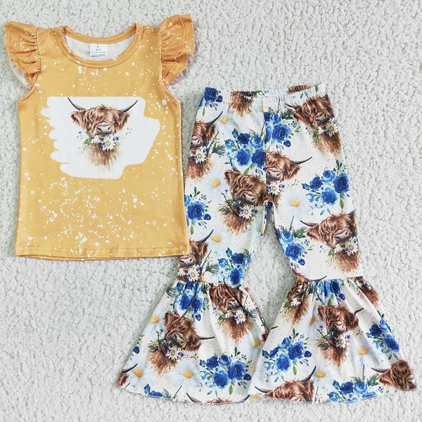 

rts baby girl clothes set spring fall outfits boutique kids clothing girls short sleeve bell pants sets cow flower cute children outfit whol, White