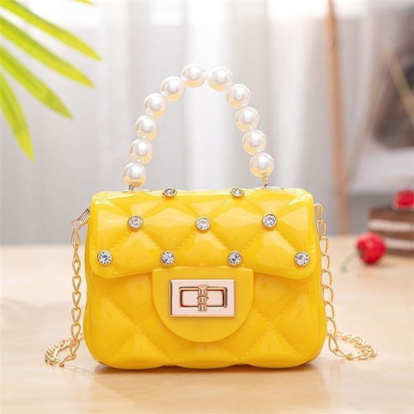

mini jelly and handbag leather with pearl handle crossbody bags girls cute coin pouch party bag 220707