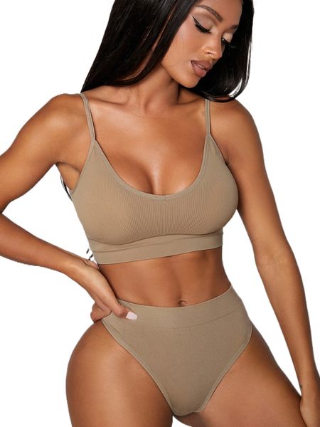 

solid seamless lingerie set d7ml#, Black;red