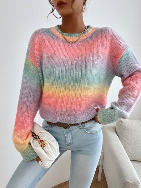 

drop shoulder ombre sweater k5h3#, White;black