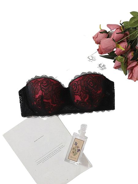 

plus floral lace tube underwire bra with detachable strap w2n3#, Black;white