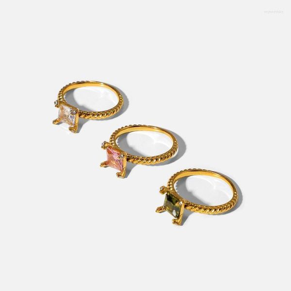 Anéis de casamento 2022 Aço inoxidável inadticável Partido de zircônia cúbica de zircônia 18k jóias de ouro real para mulheres Wynn22