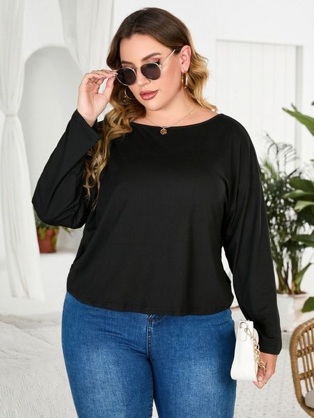 

plus solid backless tee c4di#, Black