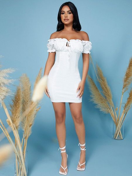 

sxy off shoulder frill detail dress s0if#, Black;gray