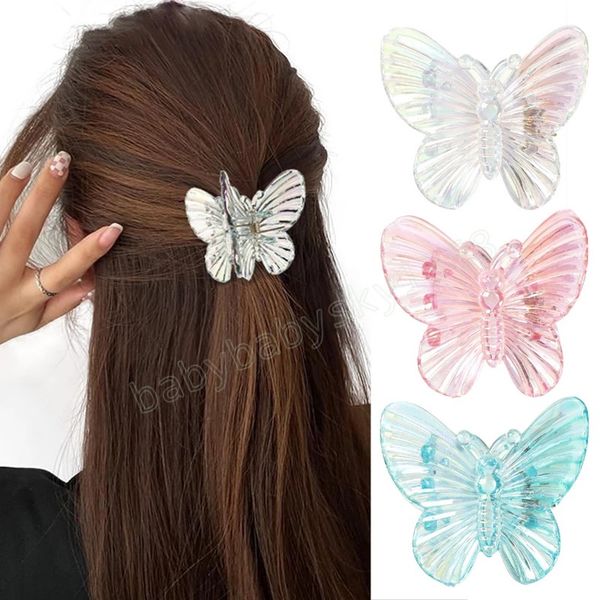 

spring women's cute butterfly hairpin girls sweet acrylic transparent hair claw clip woman hair accessories, Slivery;white