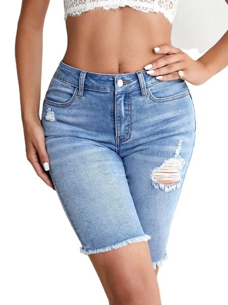 

ripped raw trim denim shorts 35np#, White;black