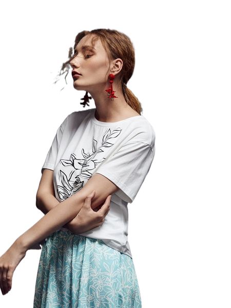

x new little wings round neck floral print tee x6gh#, White