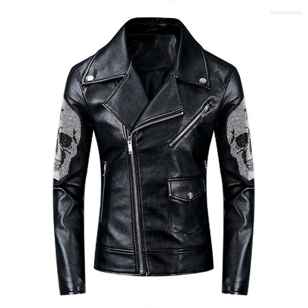 Menas de moda punk jaquetas de couro e casacos padrão motocicleta pu de roupas de fora para masculino preto