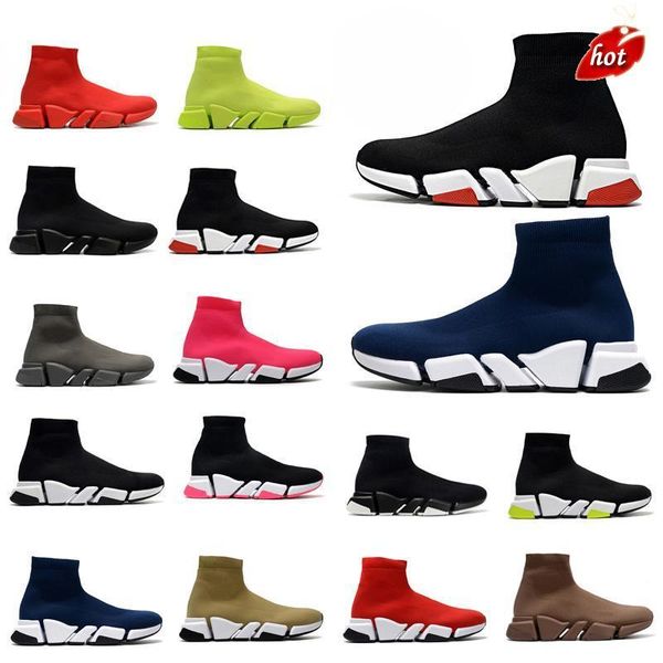 

wholesale brand designer socks shoe new knitting mesh men women runner sock boots high platform black white slip on triple s