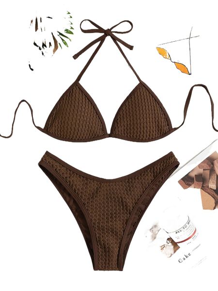 

plain halter triangle bikini swimsuit 12ev#, White;black