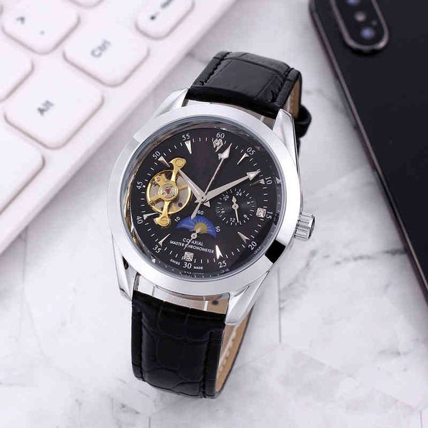 

onega luxury watches european wristwatch designer hollow out mechanical watch with flywheel men, Slivery;golden