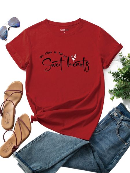 

slogan & heart print tee o1ss#, White