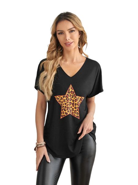 

emery rose leopard & star print batwing sleeve tee i5oc#, White