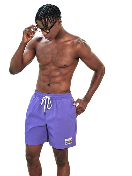 

men letter patched detail drawstring waist shorts 062y#, White;black