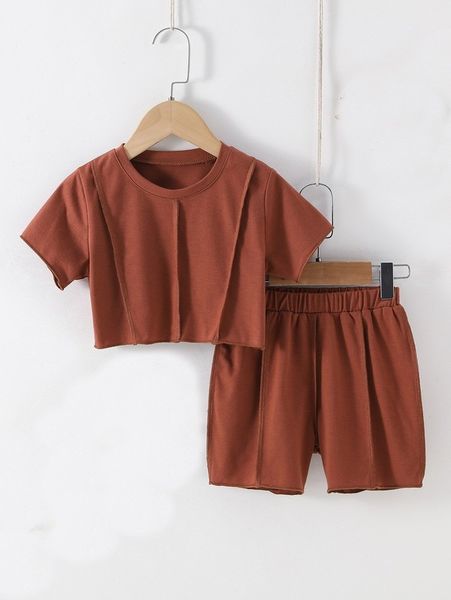 

toddler girls seam detail tee & shorts she, White