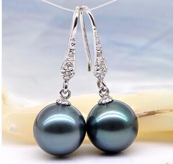 

925 silver real natural big 12mm natural seawater pearl earrings earrings black pearl 925 silver ear hook round light