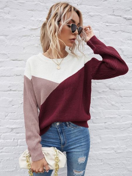 

color block drop shoulder sweater w5rk#, White;black