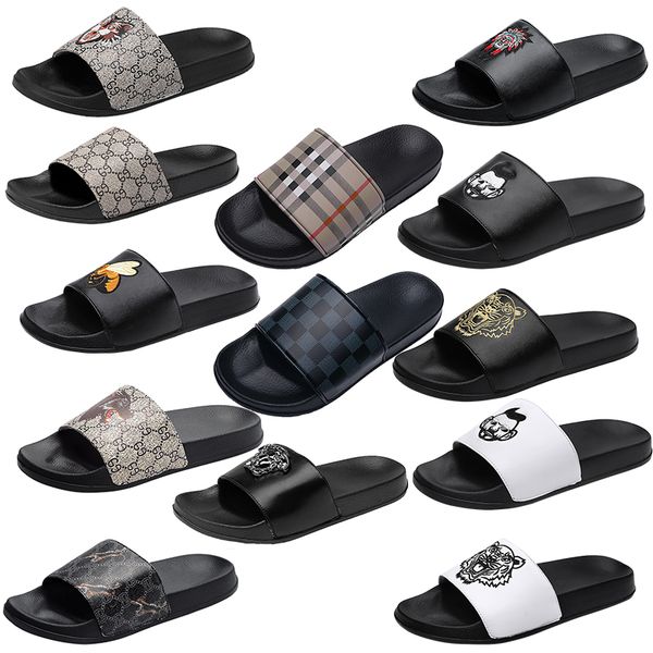

mens designers slides slippers luxury brand floral slipper rubber tiger bees avatar flats sandals beach shoes gear bottoms sliders sneakers, Black