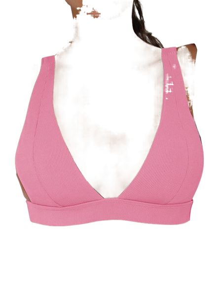 

plain ribbed v neck bikini n25d#, White;black