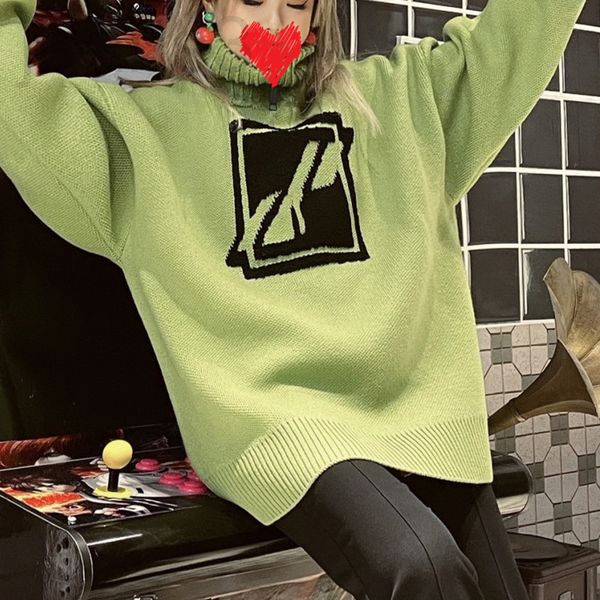 

women's sweaters designer 2022 spring new high stand collar square loose knit zipper pullover sweater s7344, White;black