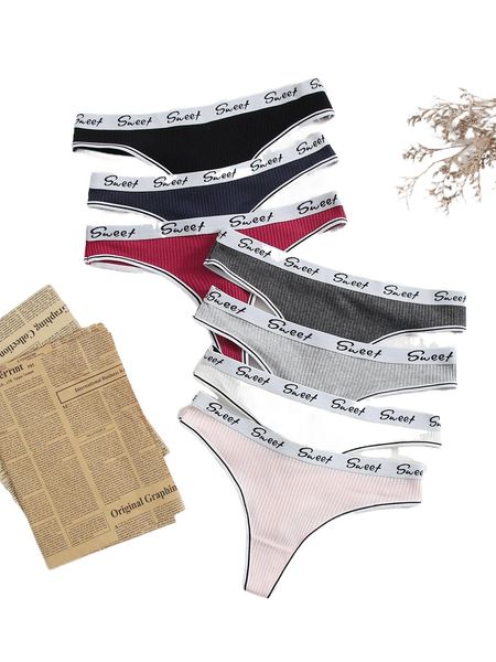 

7pack letter tape panty b3s9#, Black;red