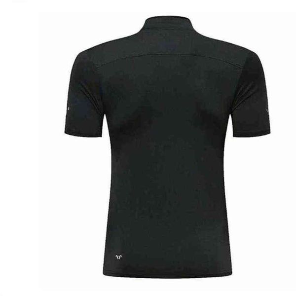 

summer men's lulu t shirts brand short sleeve thin quick drying t-shirt half zipper tees sports running fitness suit tights tshirts lu-, White;black