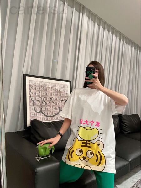 

women's t-shirt designer 230g ins medium and long round neck cotton short sleeve t-shirt women's design loose shoulder fortune tig, White