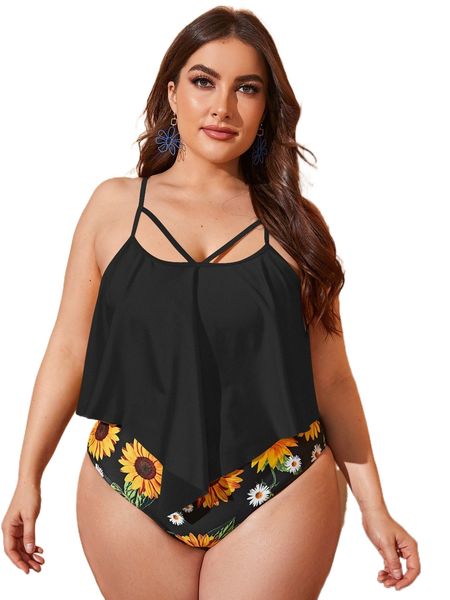 

plus floral hanky hem bikini swimsuit h2ve#, White;black
