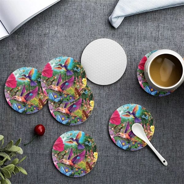 Upetstory Flower Hummingbird Print ers voor Drink Custom Ronde Keuken Servies Pad Hittebestendige Placemat 6pcsset 220707