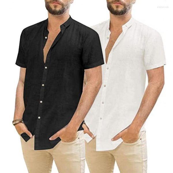 

men's casual shirts men shirt cotton line long-sleeved summer solid stand-up collar beach button-down camisa masculinamen's eldd22, White;black