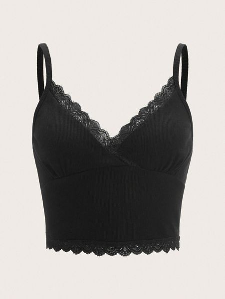 

plus contrast lace crop cami 83l6#, Black