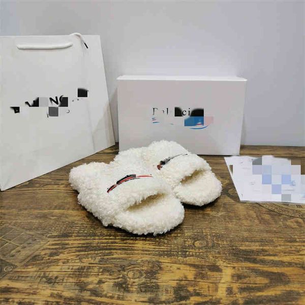 

paris 2022 wool slippers flat bottomed outdoor warm non slip black women's shoes