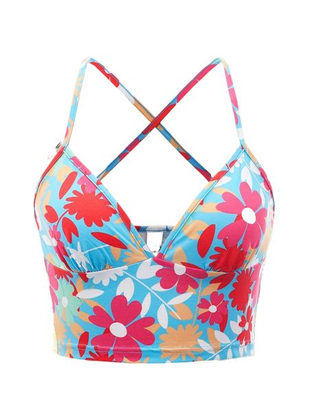 

floral print crisscross backless cami f7n5#, White