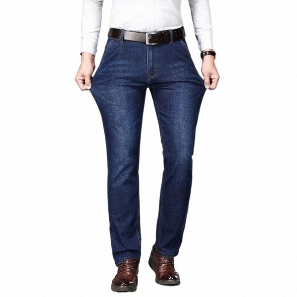 

spring autumn men's jeans for men clothing trousers straight loose stretch business casual high waist regular fit pants a7qz#, Blue