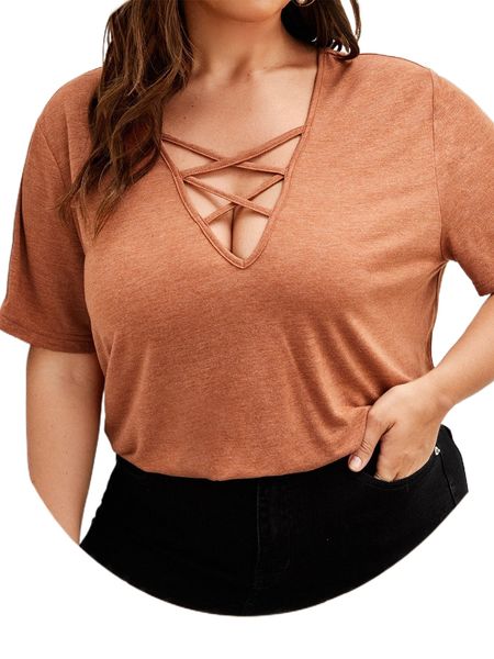 

plus solid criss cross detail tee n3zy#, Black