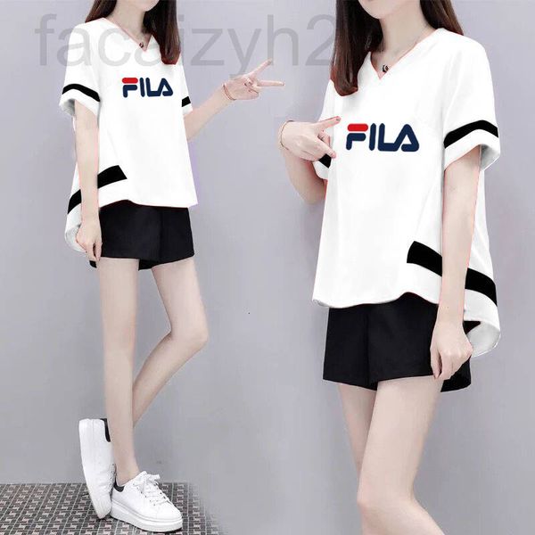 

two piece dress designer [zhigongni][women's clothing]summer color blocking casual sports + shorts set vryl2022, White