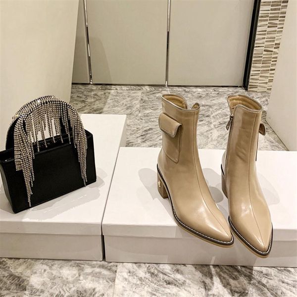 

2021 fashion women shoes genuine leather boot designer highs heels short thick heel nude booties lace up martin boots233p, Black