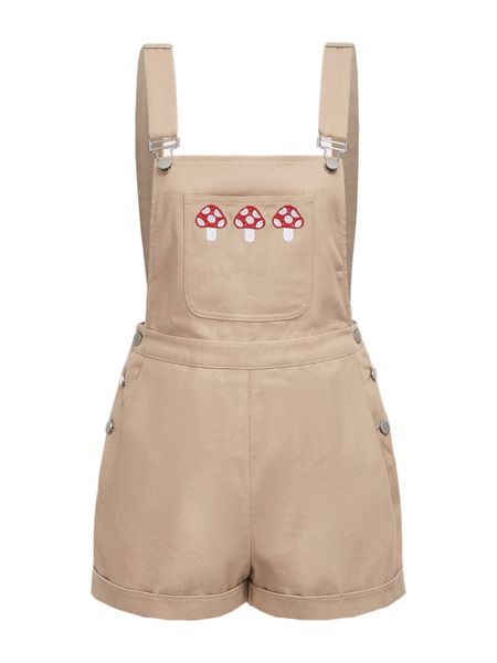 

mod mushroom embroidery overall romper d0mp#, Black;white