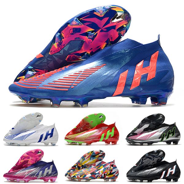 

2022 predator edge geometric fg soccer shoes boots mens high ankle football cleats orange white multi red blue black 22+ botas de futbol, White;red